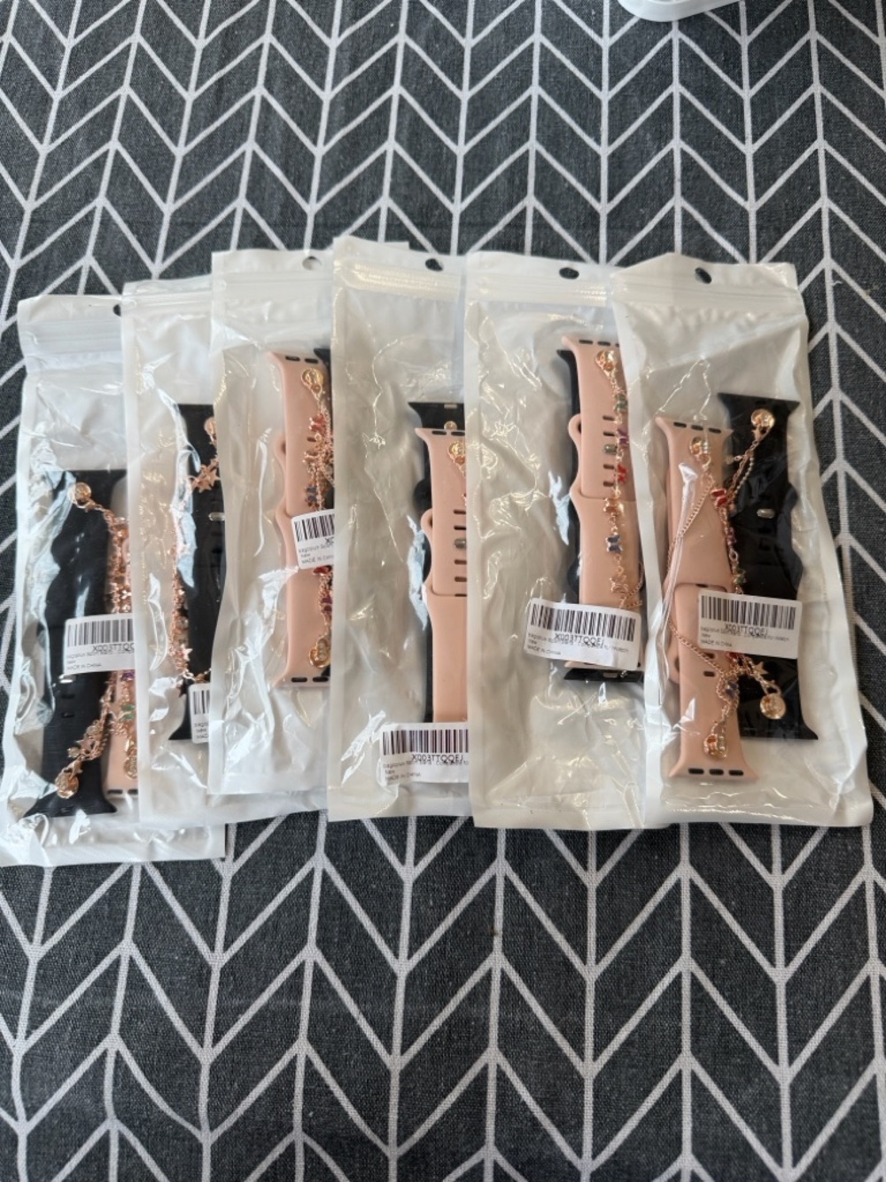 Silicone Apple Watch Bands with Rose Gold Charms - Black & Blush